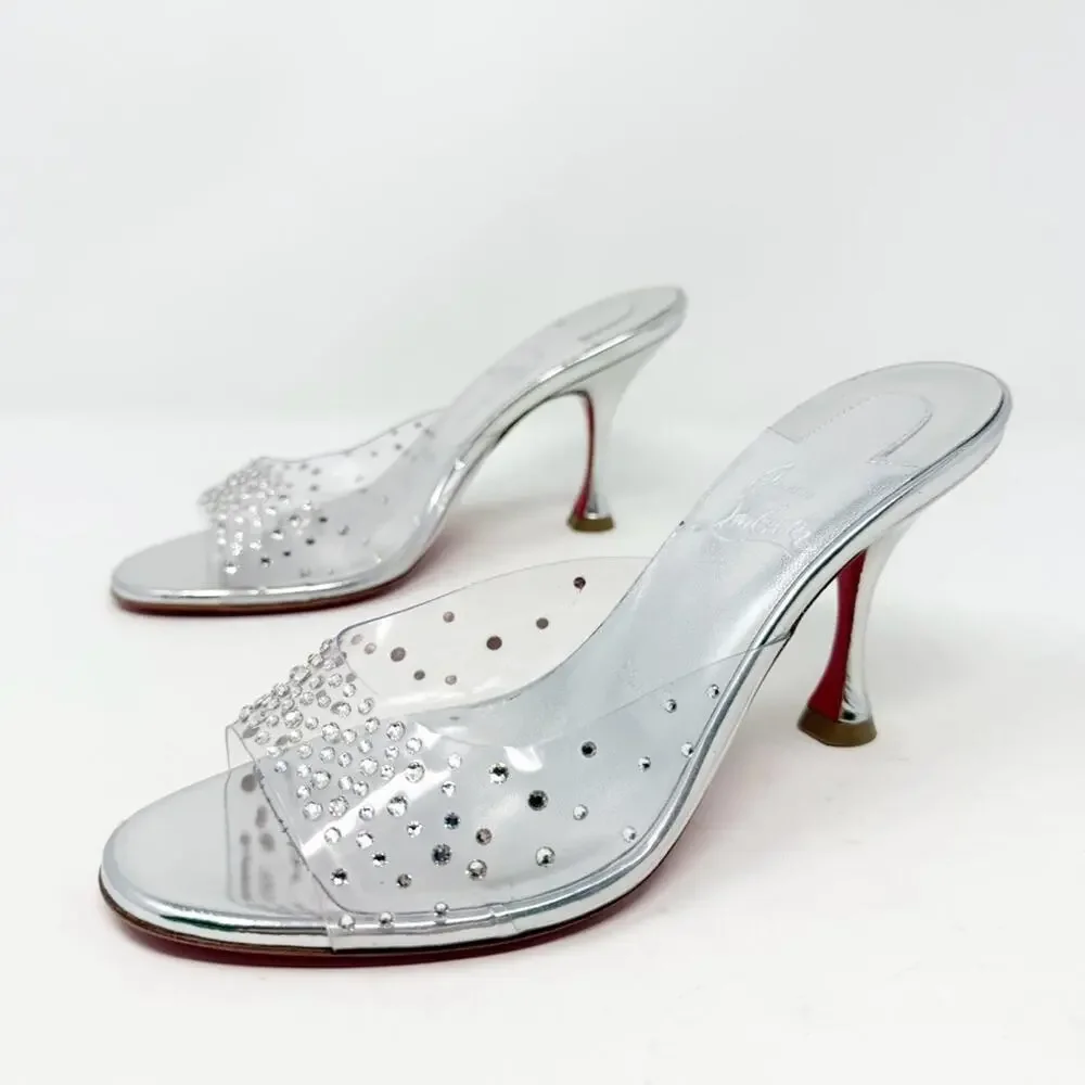 Christian Louboutin Degramule Strass PVC Mule Sandal Heels Womens Size EU 37